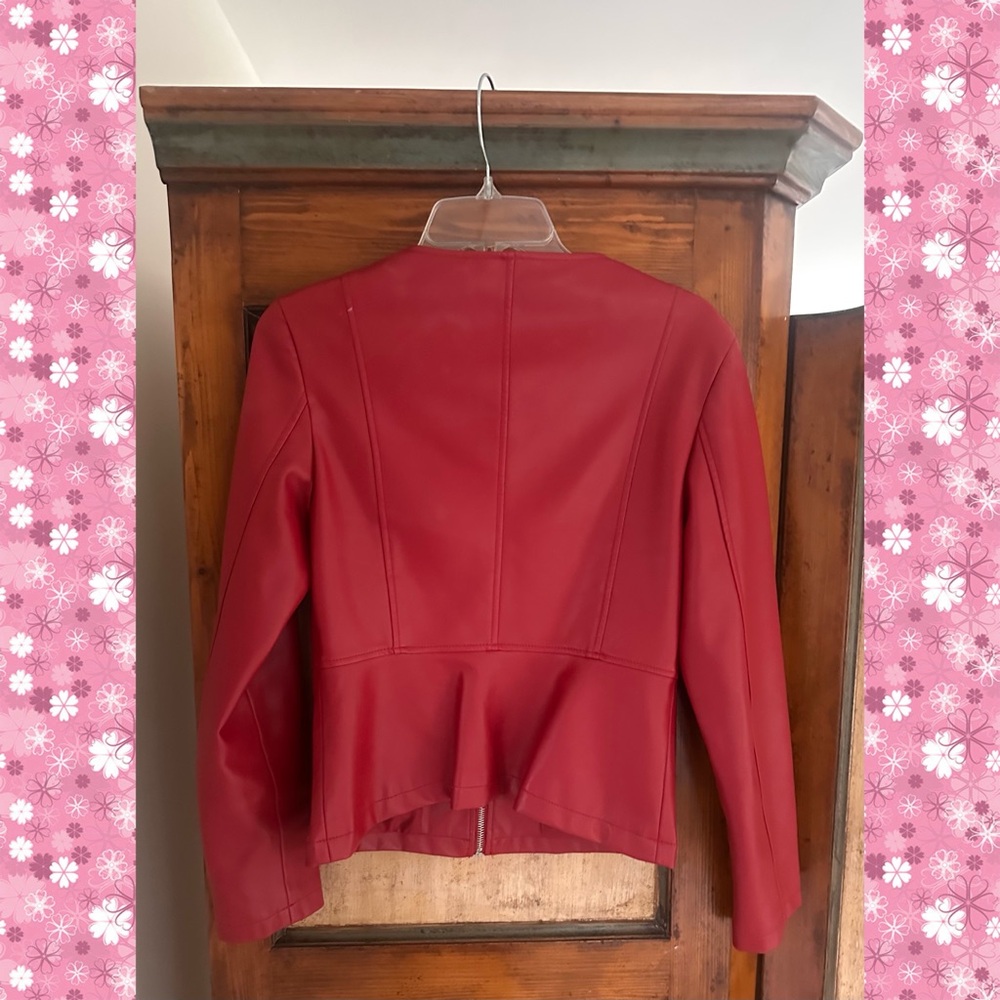 ZARA Women's Red Faux Leather Zip-Front Jacket - Picture 2 of 10